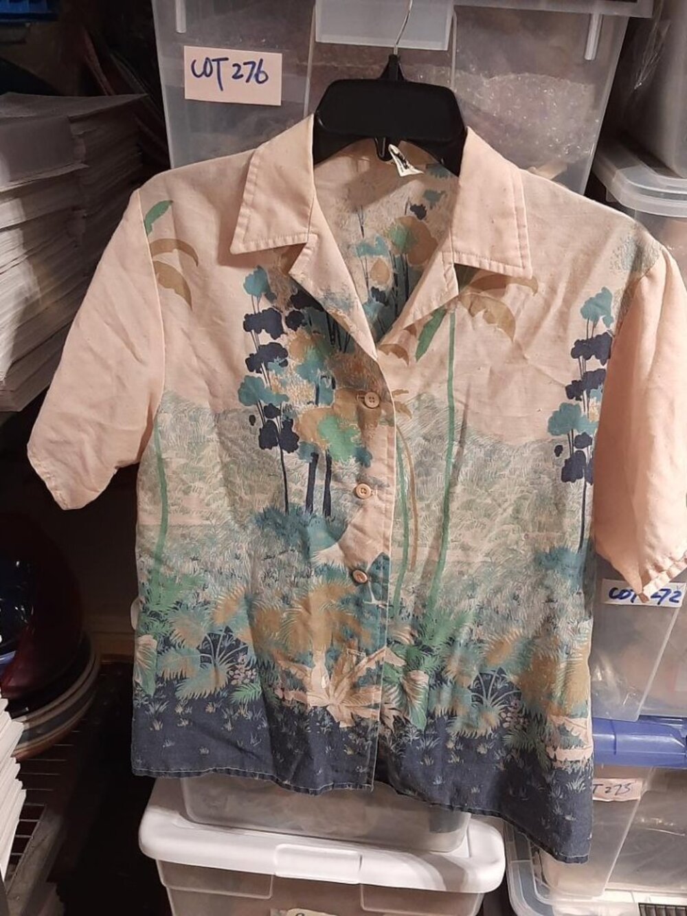 Vintage Women You Babes Button Up Scenic Print Camp Shirt Size S